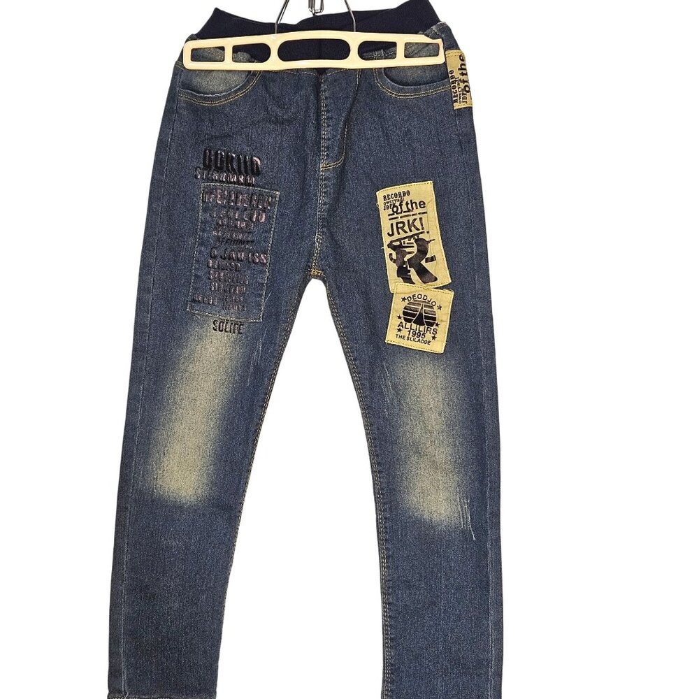 Boys JFDX denim sporty graphic patchwork cotton blend strait leg stretch jeans s